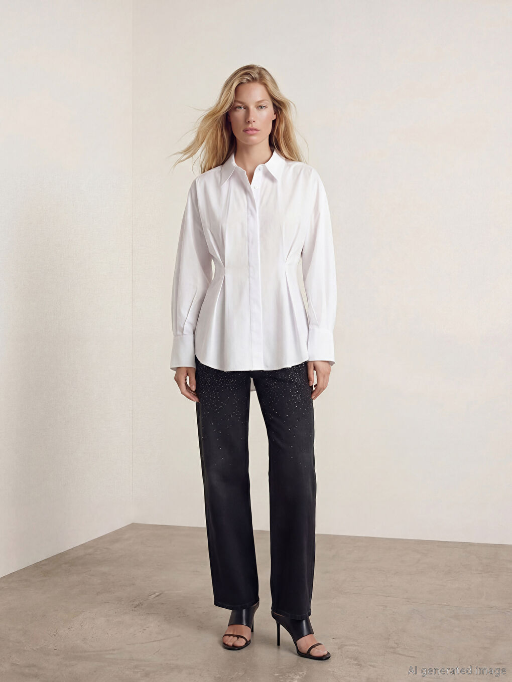 Beyaz Pens Detaylı Kadın Gömlek-1