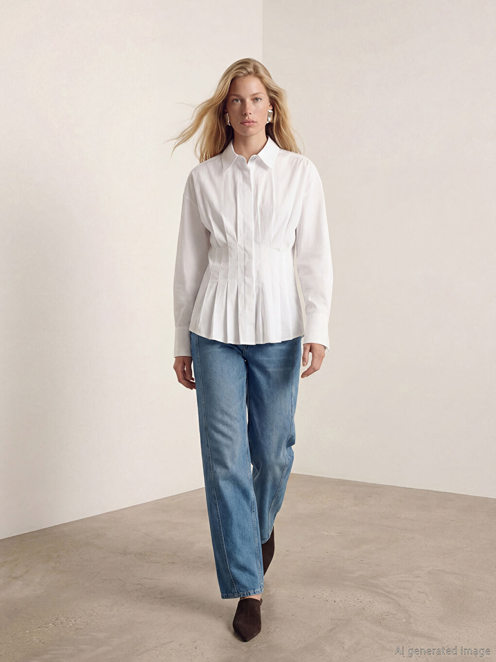 Beyaz Kadın Pileli Peplum Gömlek-1