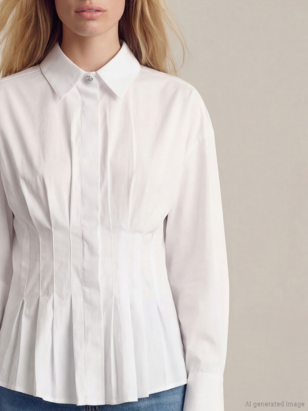 Beyaz Kadın Pileli Peplum Gömlek-2