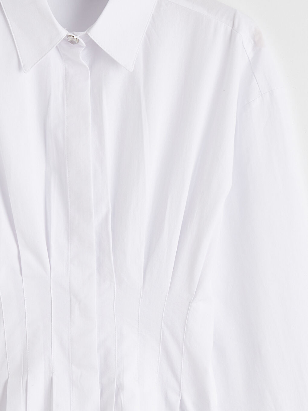 Beyaz Kadın Pileli Peplum Gömlek-6