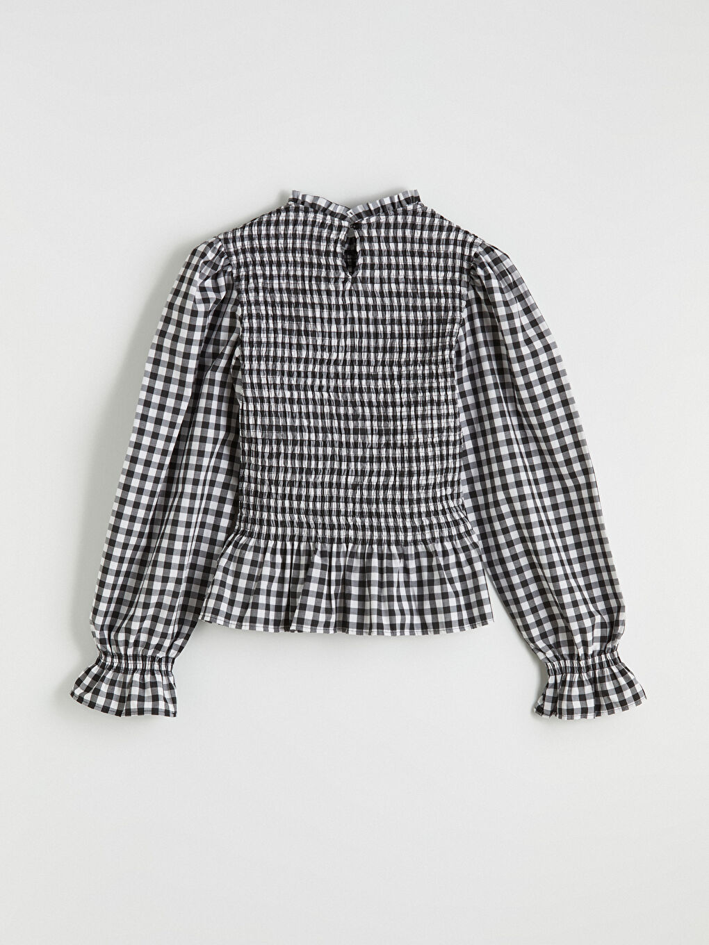 Siyah Dik Yaka Ekose Balon Kollu Gipeli Bluz-1