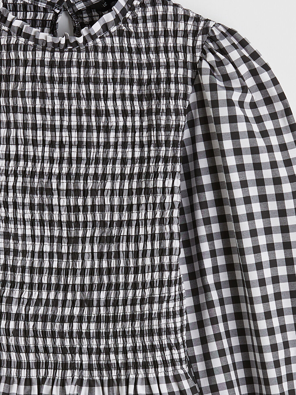 Siyah Dik Yaka Ekose Balon Kollu Gipeli Bluz-2