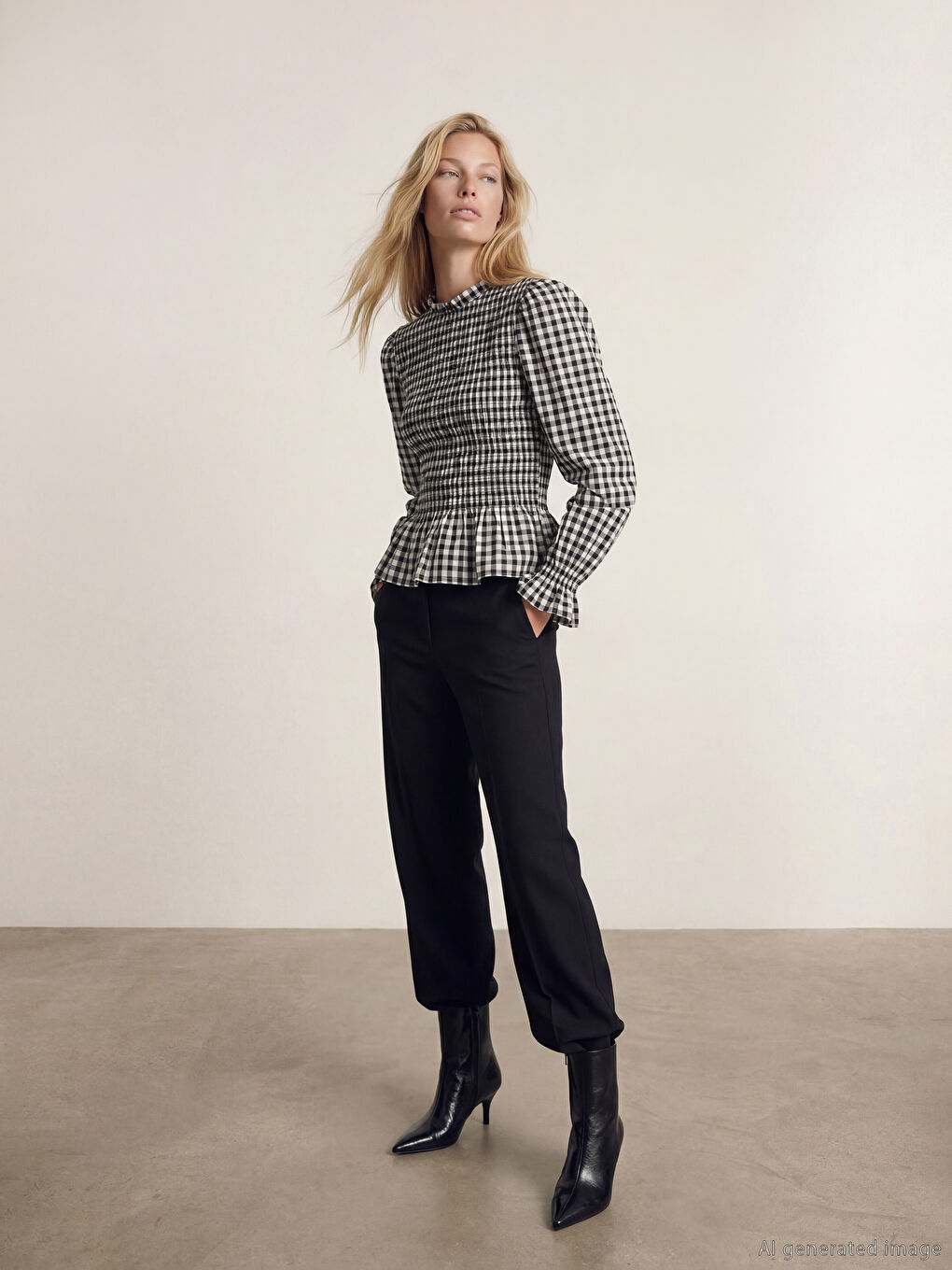 Siyah Ekose Balon Kollu Gipeli Bluz-1