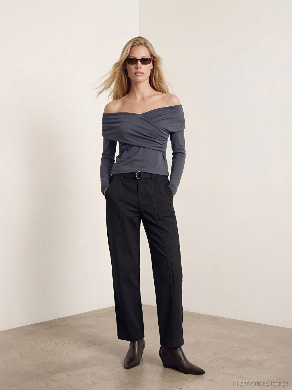 Siyah Beli Kemerli Dar Fit Kadın Kargo Pantolon