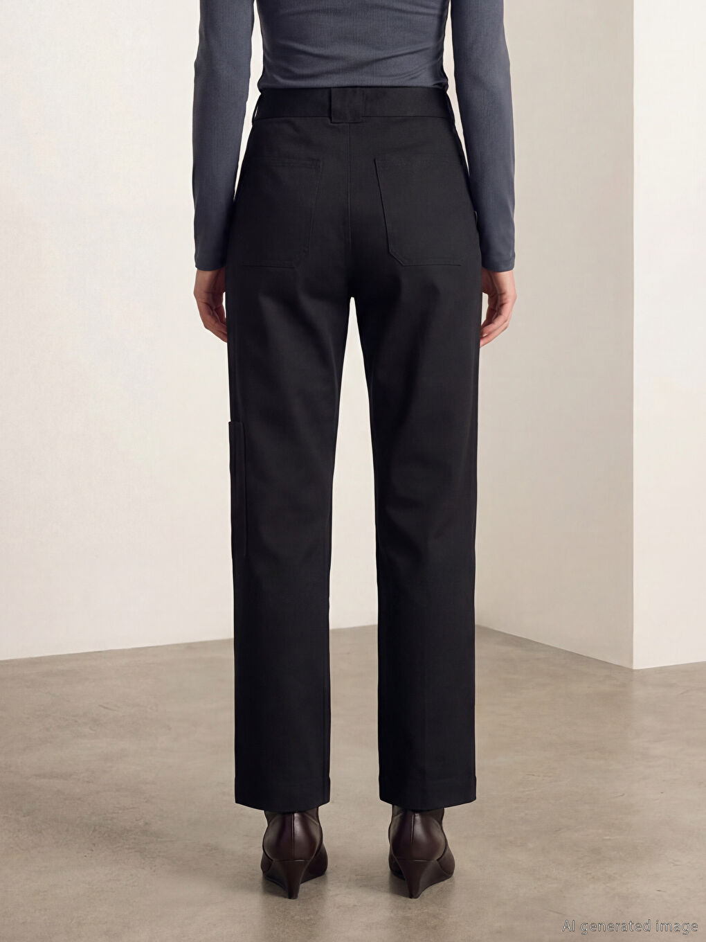 Siyah Beli Kemerli Dar Fit Kadın Kargo Pantolon-2