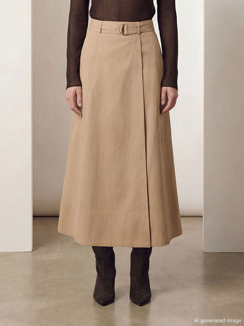 Kahverengi Beli Kemerli Kargo Etek-1