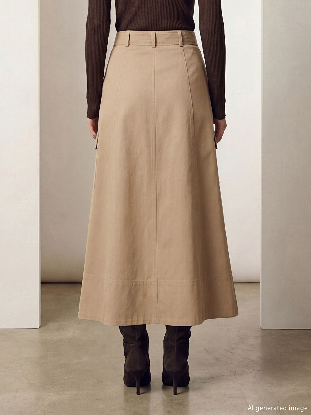 Kahverengi Beli Kemerli Kargo Etek-2