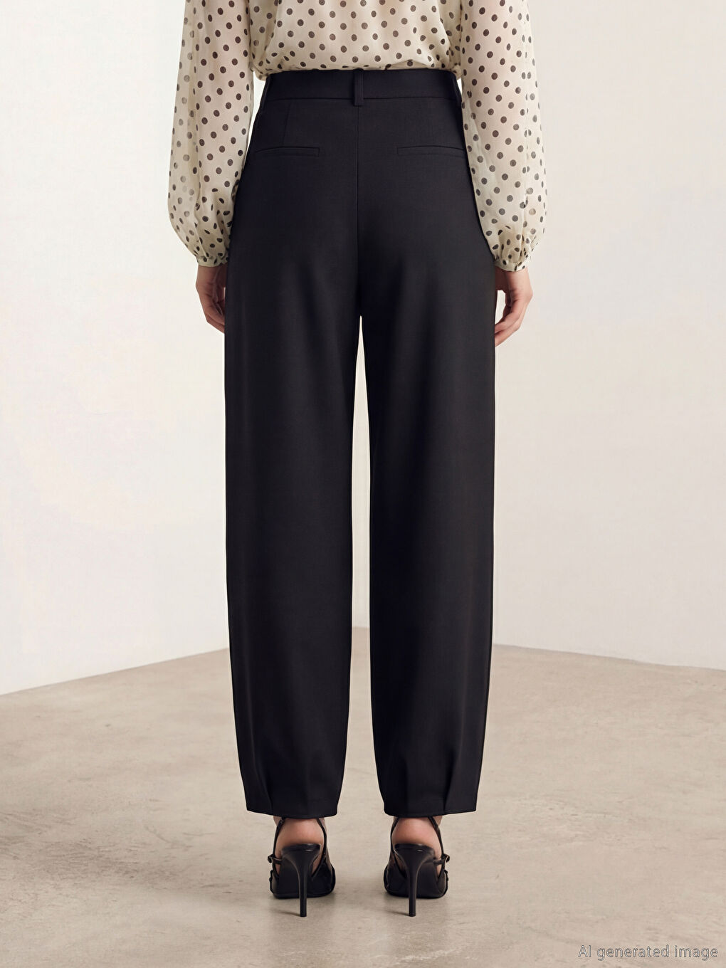 Siyah Yüksek Bel Havuç Kesim Kadın Pileli Kumaş Pantolon-3