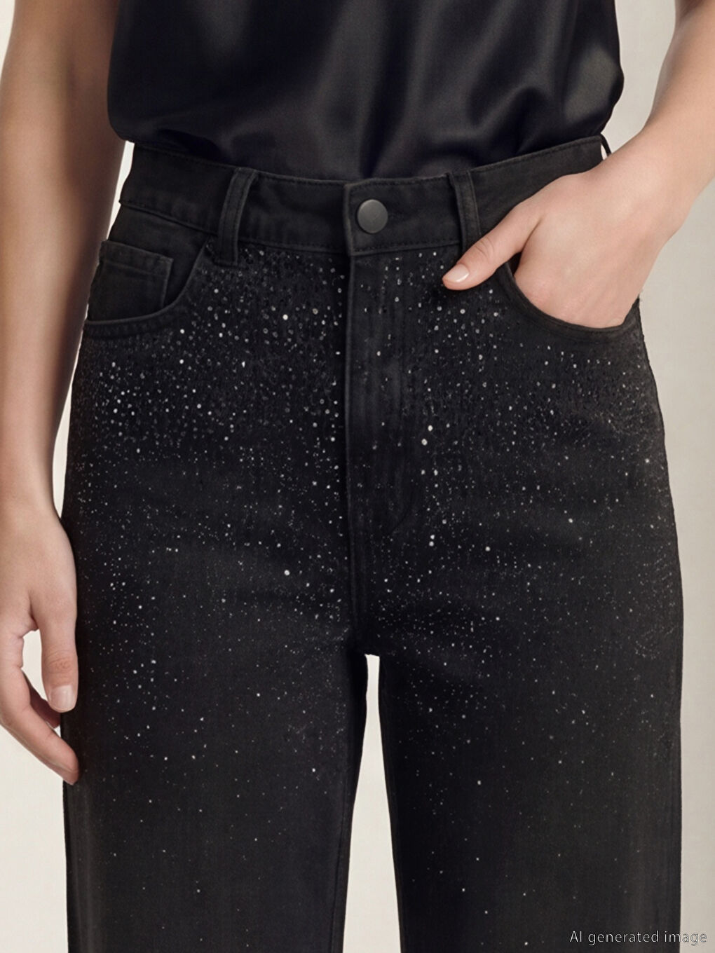 Siyah Straight Fit Taşlı Kadın Jean Pantolon-3