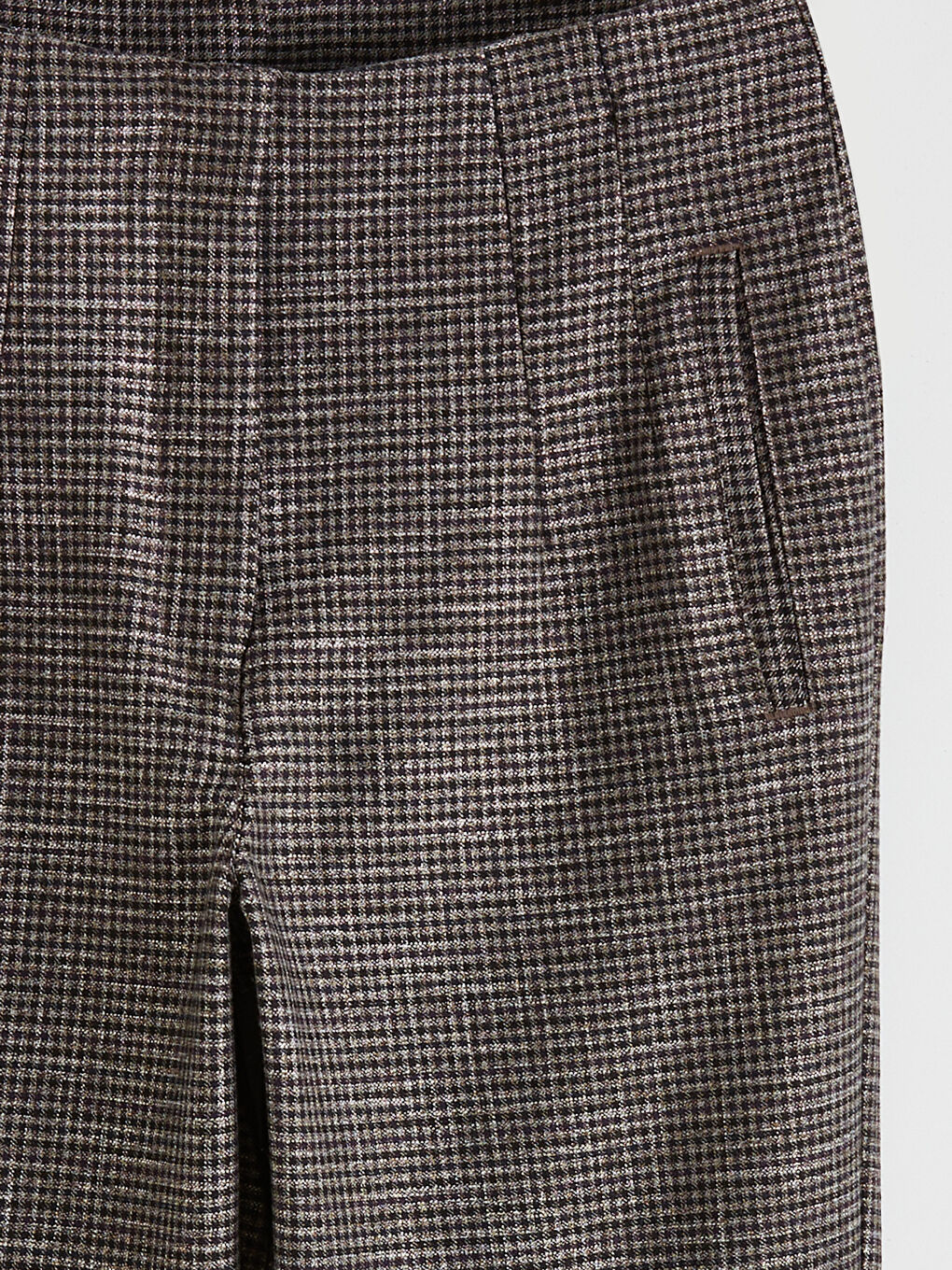 Siyah Dar Fit Ekose Kadın Pileli Kumaş Pantolon-2