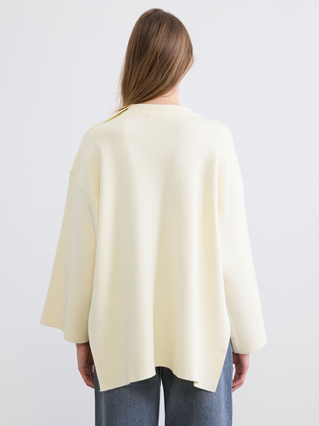 Ekru Bisiklet Yaka Şal Detaylı Kadın Triko Kazak-3