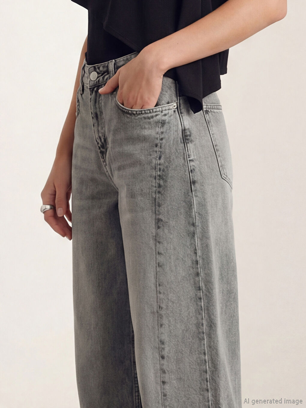 Gri Ballon Fit Kadın Jean Pantolon-2