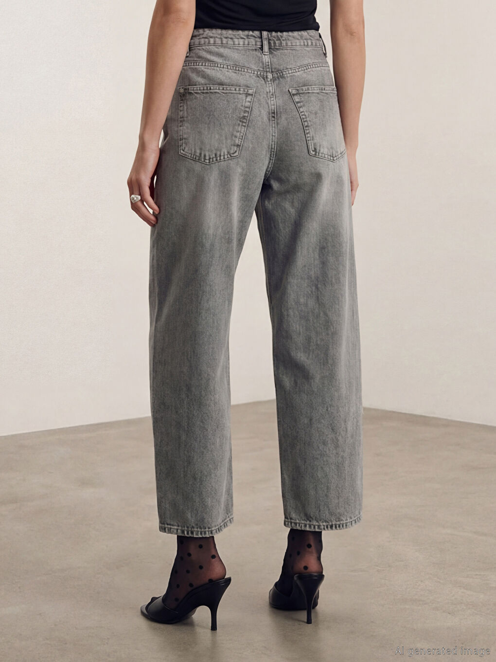 Gri Balloon Fit Kadın Jean Pantolon-3