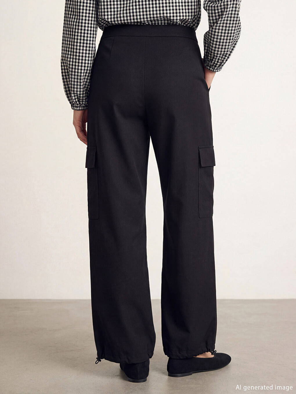 Siyah Standart Fit Kadın Kargo Pantolon-2
