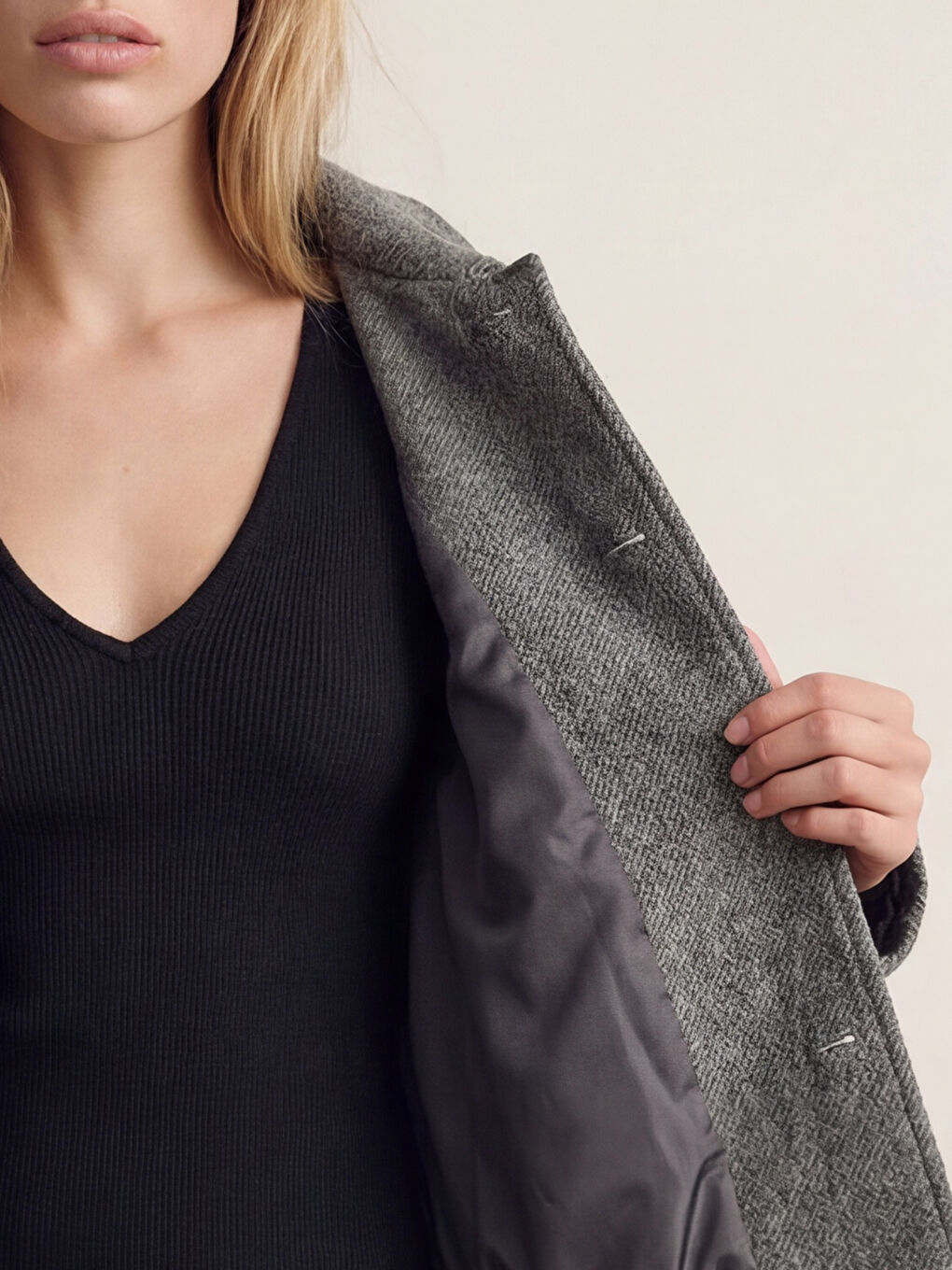 Antrasit Şal Yaka Oversize Kadın Kaşe Kaban-2