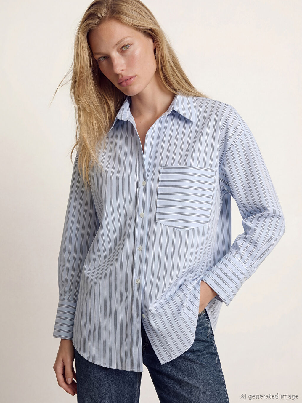 Mavi Çizgili Kadın Gömlek