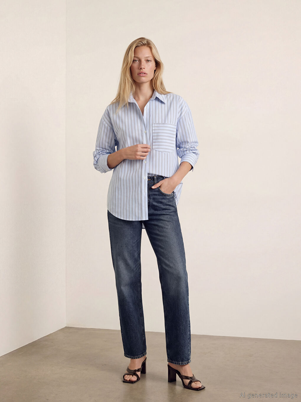 Mavi Çizgili Kadın Gömlek-1