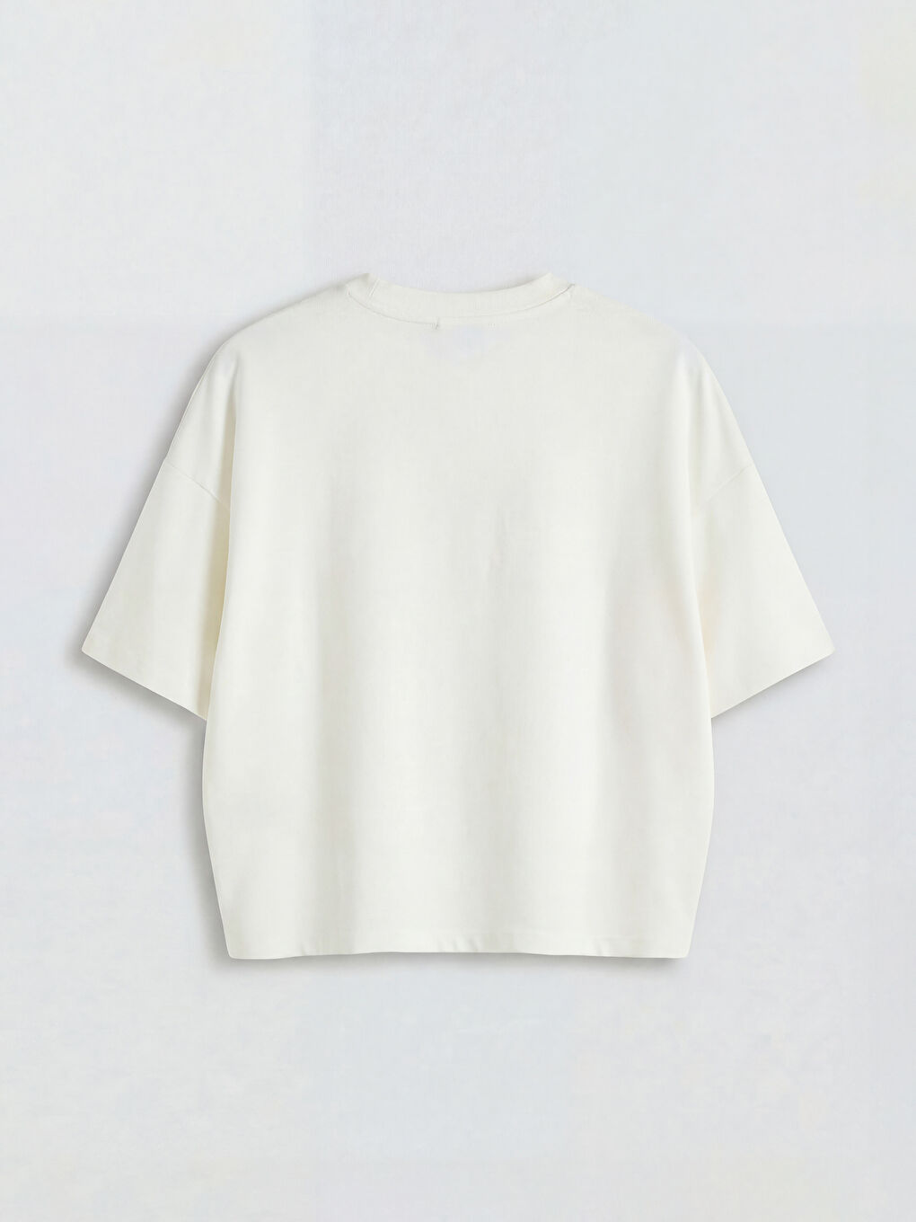 Beyaz Bisiklet Yaka Kadın Tişört-1