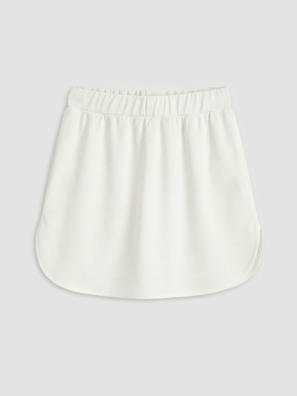 Beyaz Beli Lastikli Oval Kesim Mini Etek