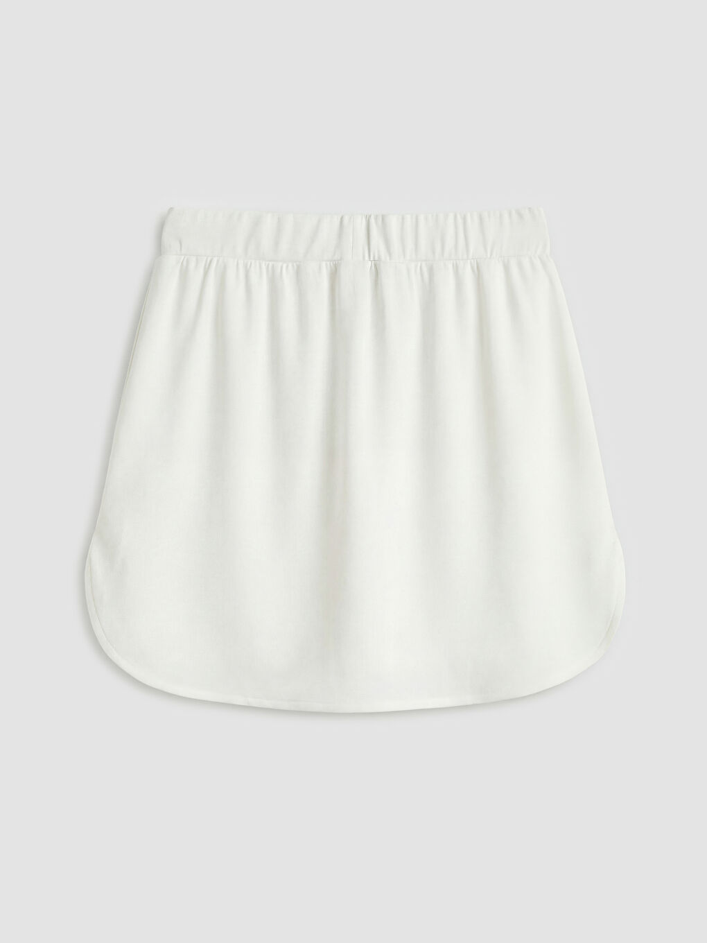 Beyaz Beli Lastikli Oval Kesim Mini Etek-1