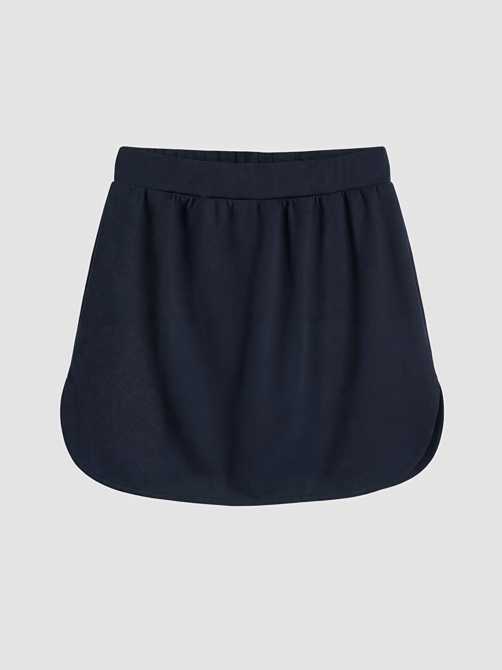 Lacivert Beli Lastikli Oval Kesim Mini Etek