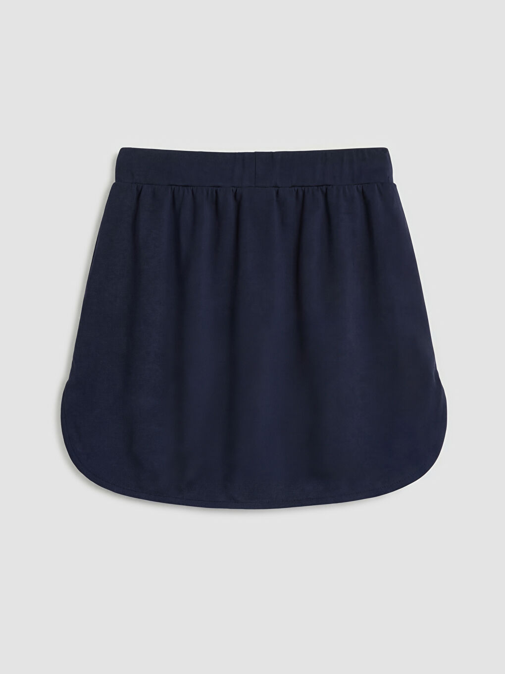 Lacivert Beli Lastikli Oval Kesim Mini Etek-1