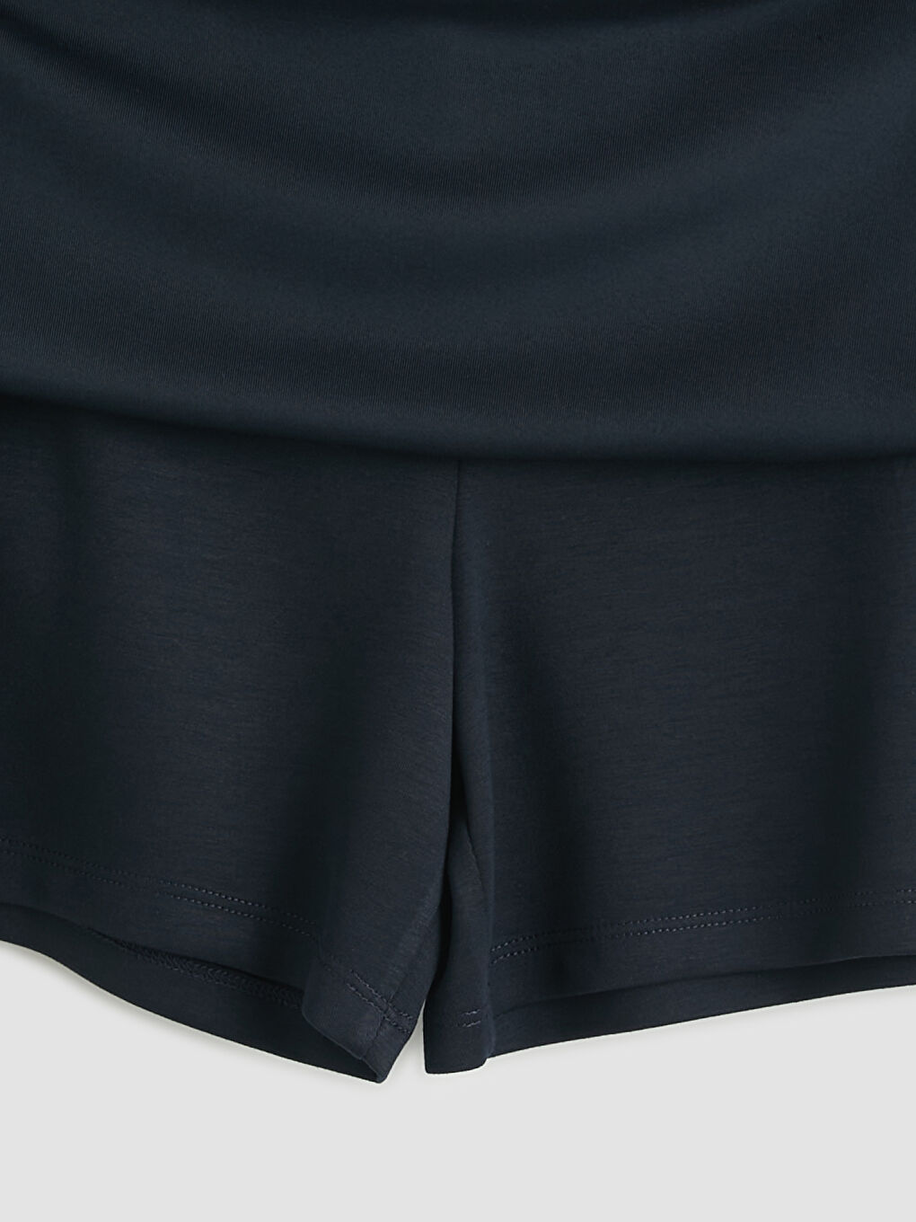 Lacivert Beli Lastikli Oval Kesim Mini Etek-2