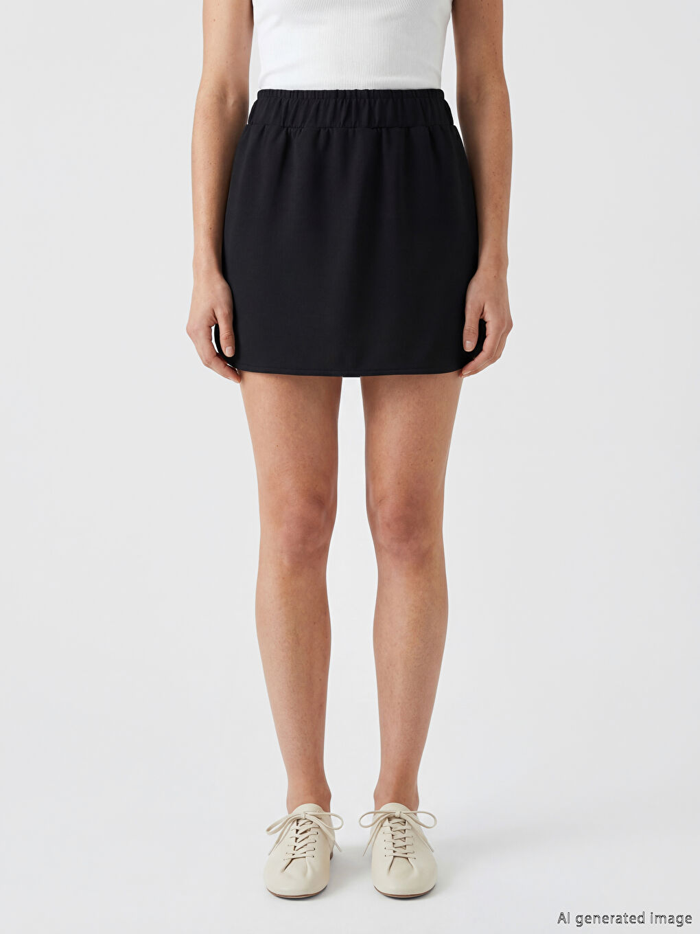 Siyah Beli Lastikli Mini Şort Etek-1