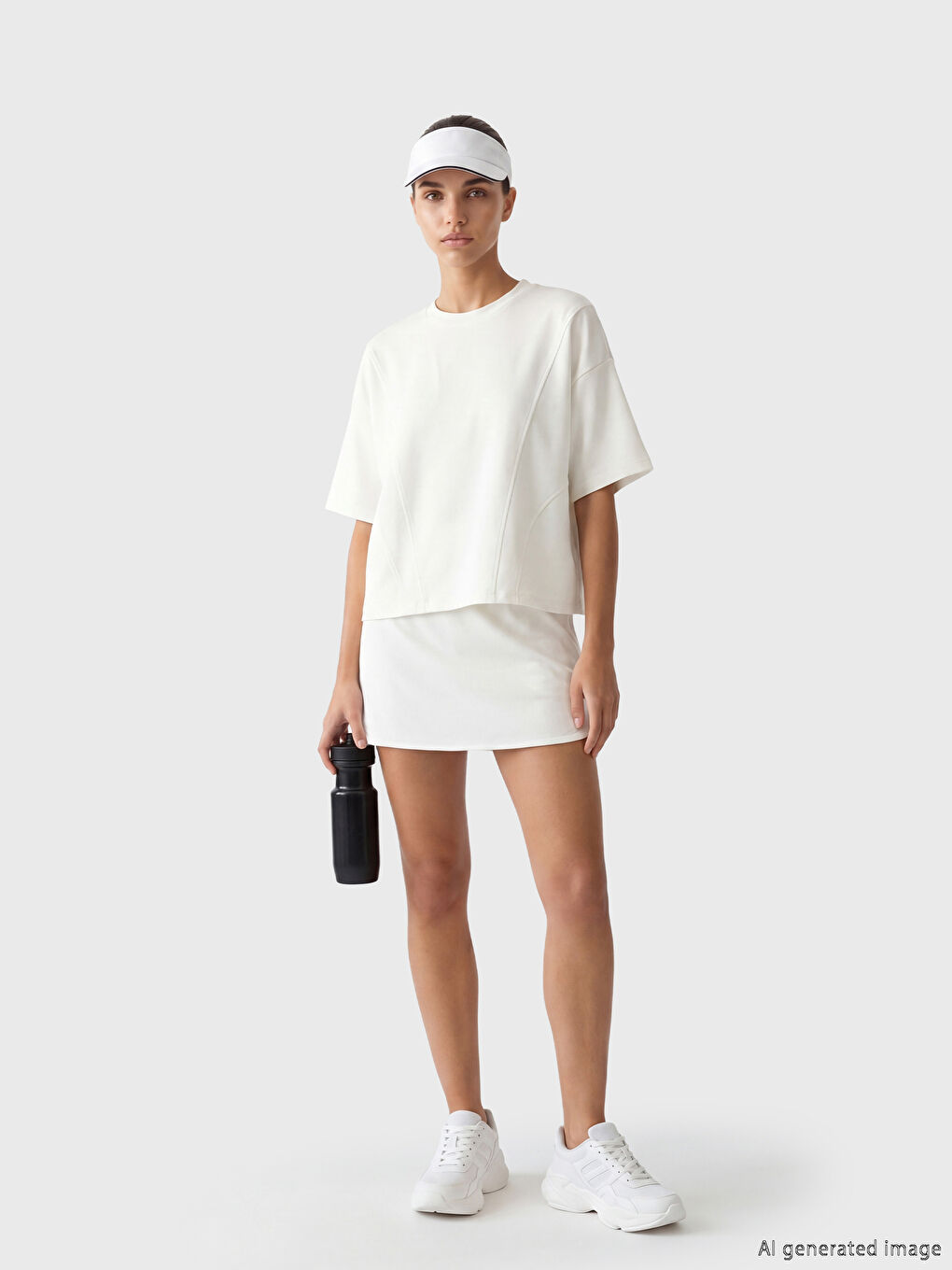 Beyaz Beli Lastikli Mini Şort Etek