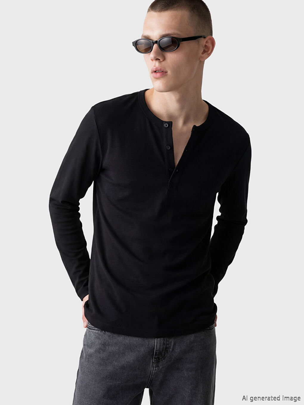 Siyah Bisiklet Yaka Erkek Sweatshirt