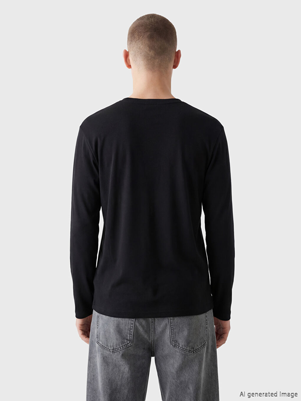 Siyah Bisiklet Yaka Erkek Sweatshirt-3