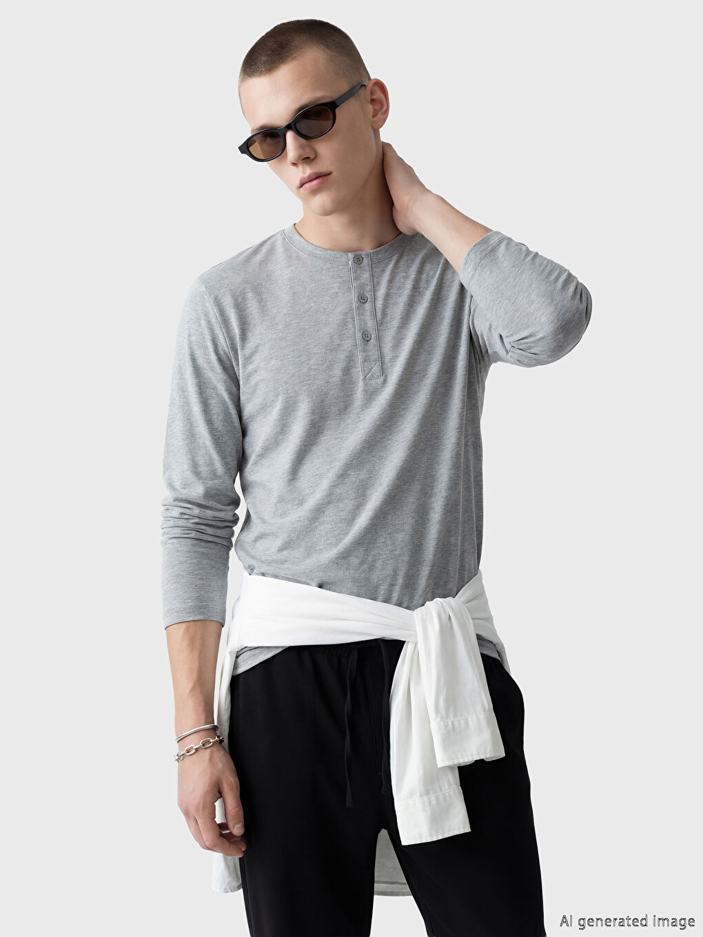 Gri Bisiklet Yaka Erkek Sweatshirt