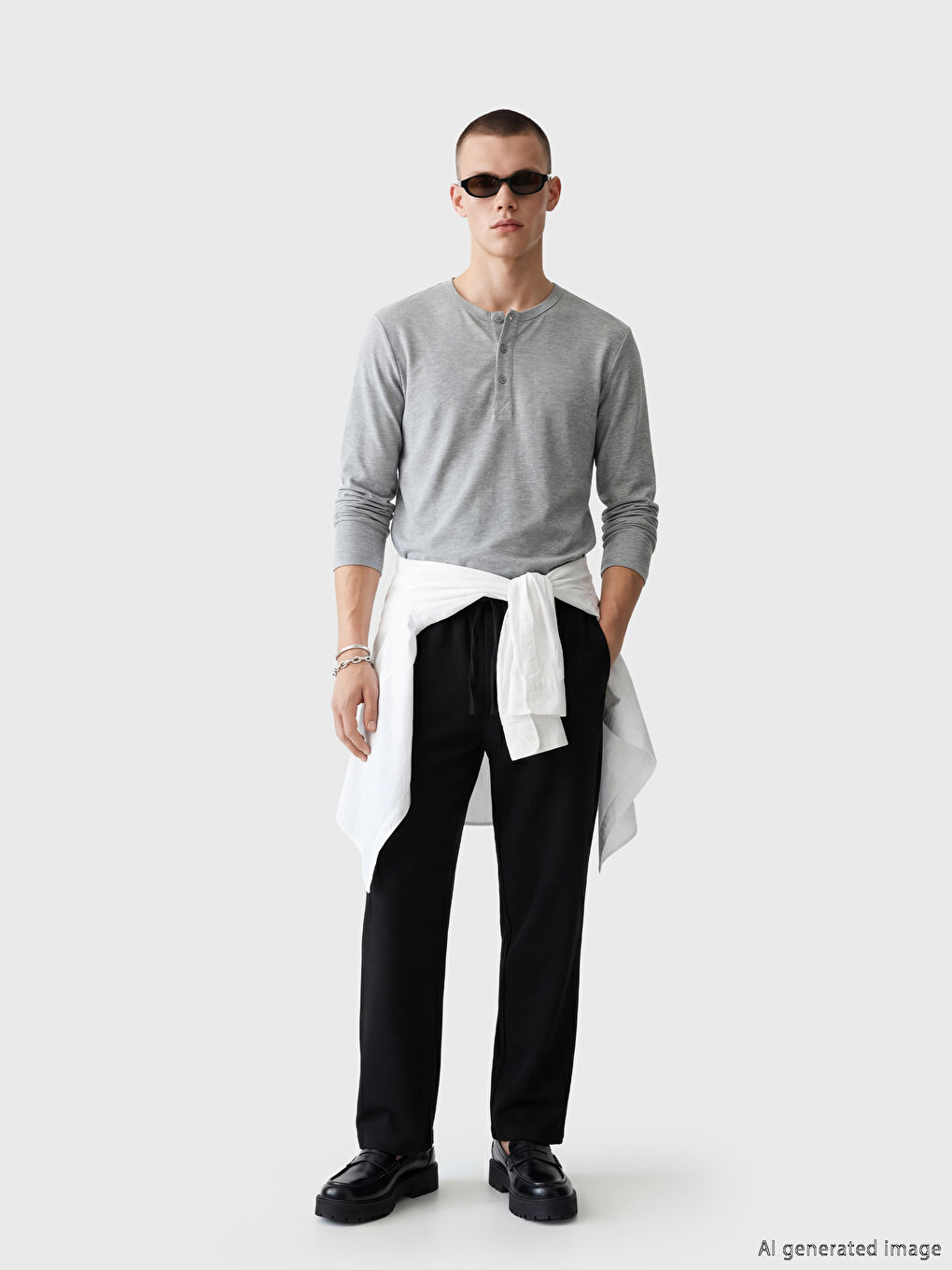 Gri Bisiklet Yaka Erkek Sweatshirt-1