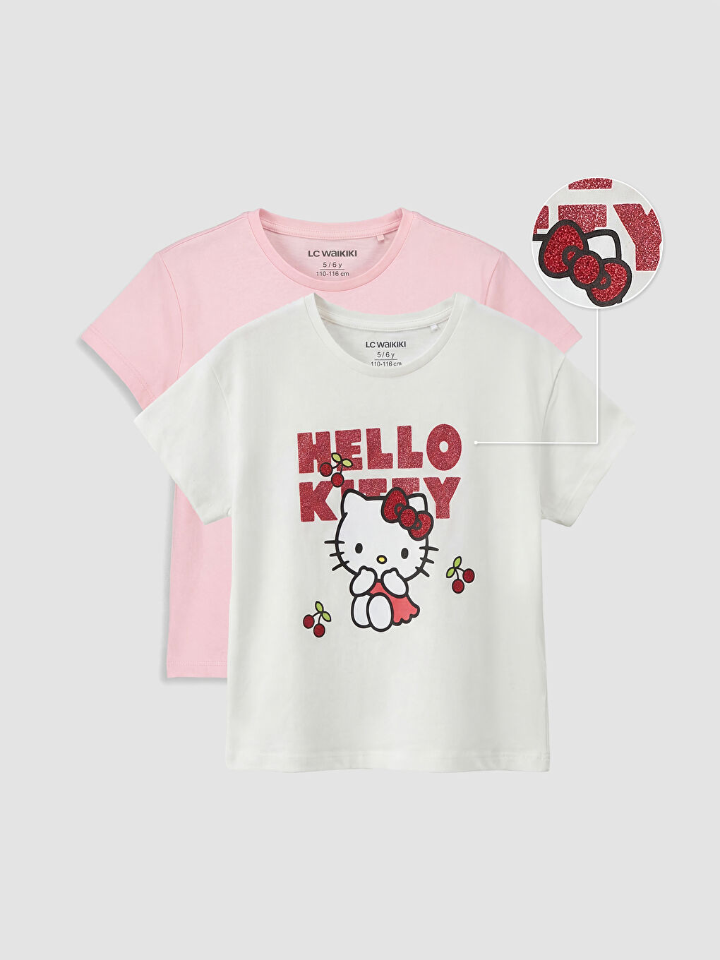 Beyaz Hello Kitty Baskılı Kız Çocuk Tişört 2'li
