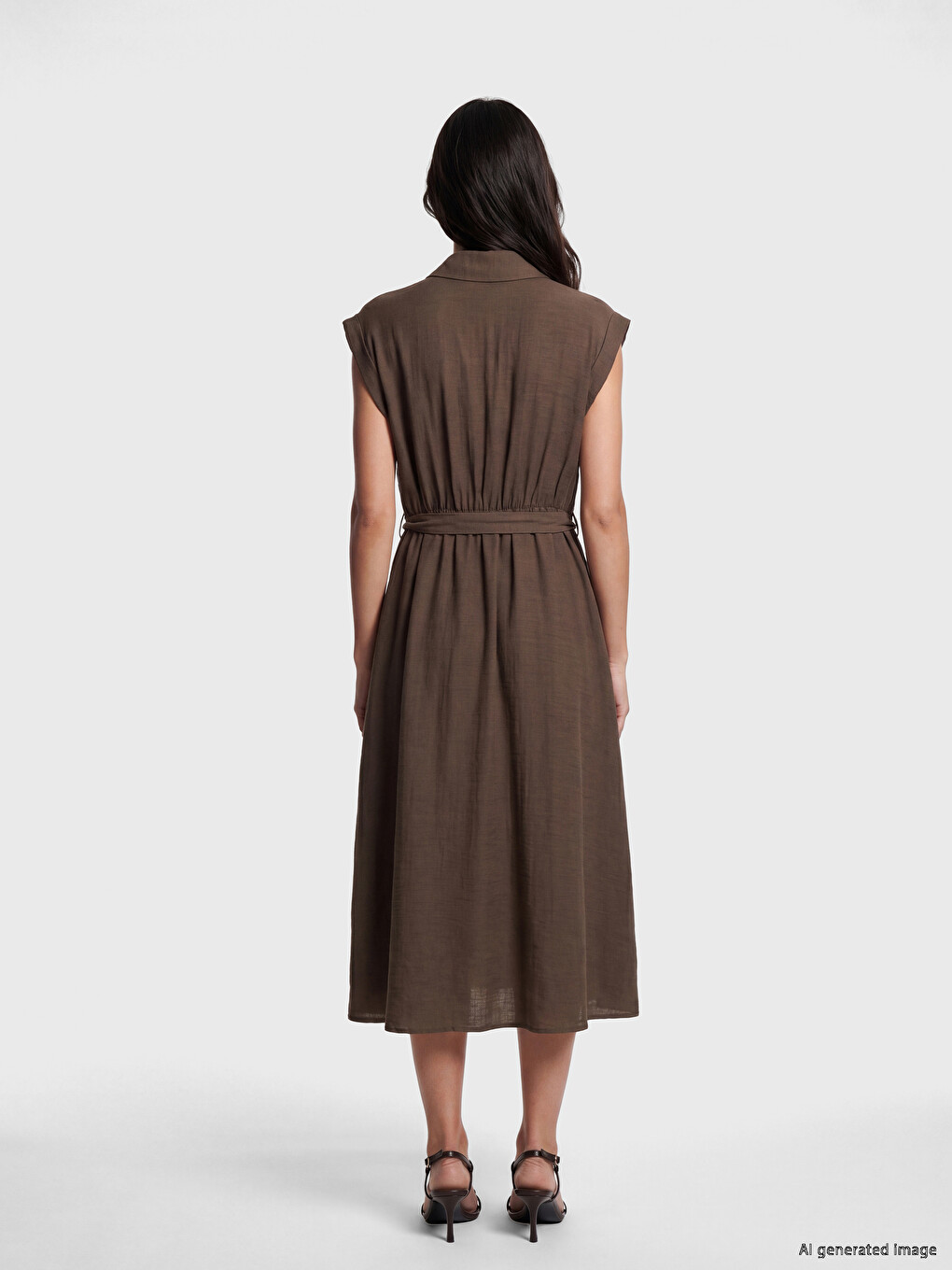Waist Belted Linen-Look Shirt Dress-3