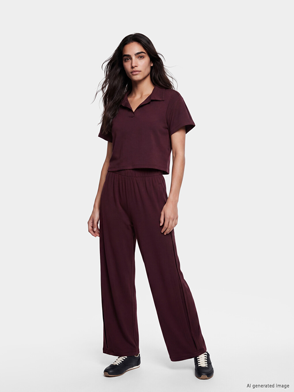 Bordo Polo Yaka Kadın Tişört-1