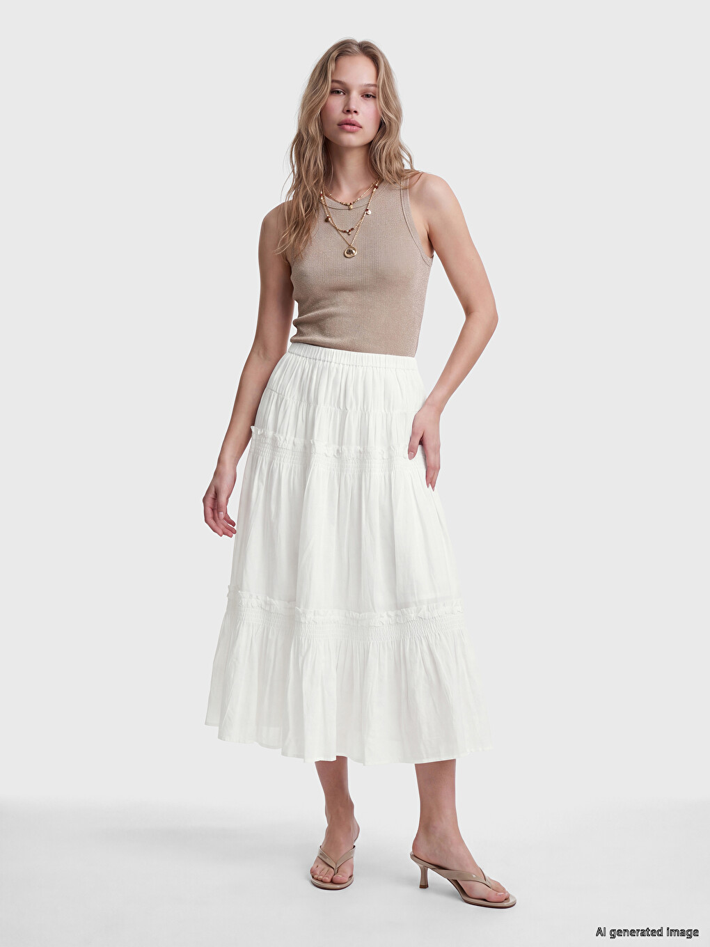 Elastic Waist Tiered Skirt