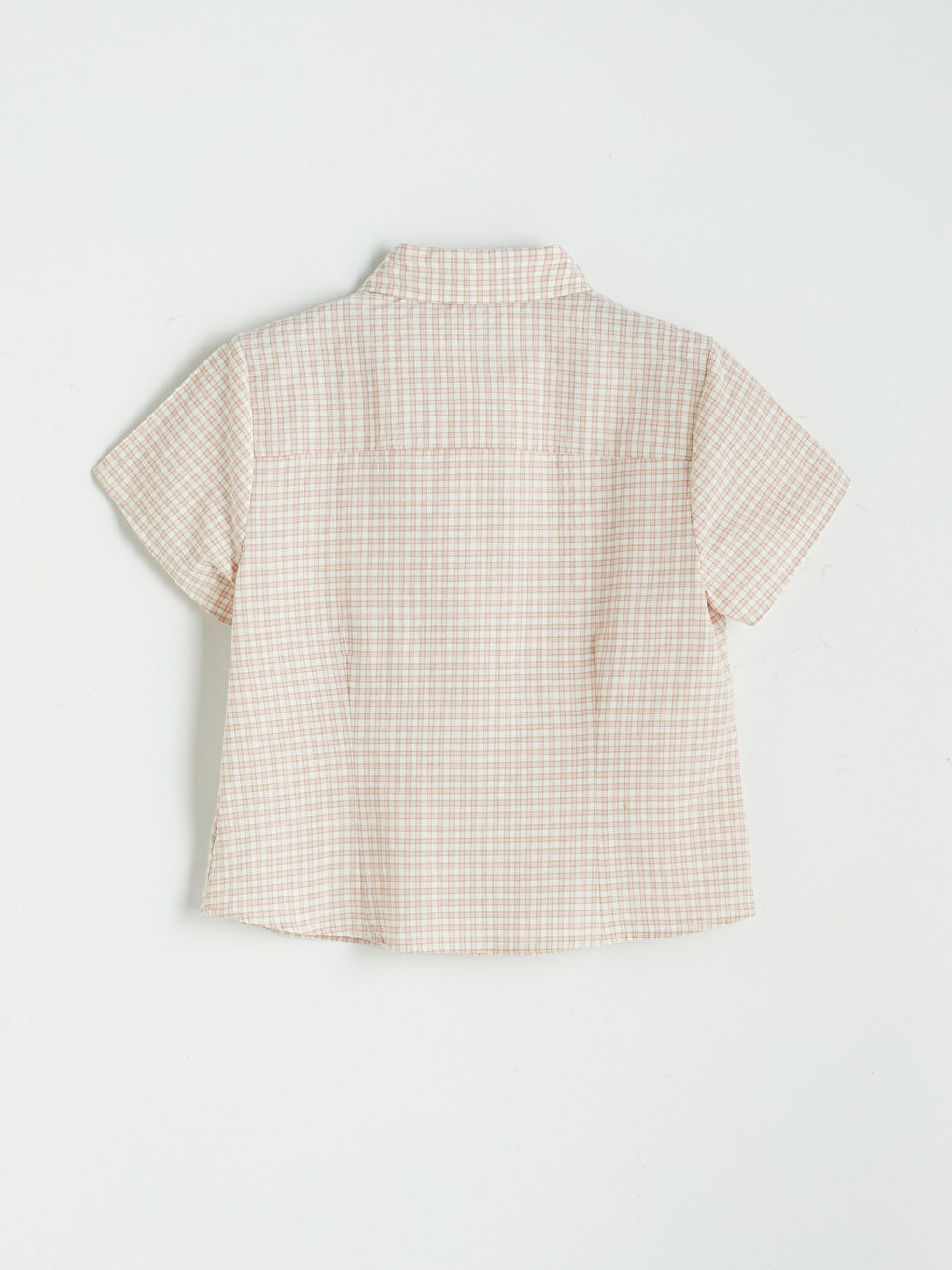 Pembe Ekose Kısa Kollu Kadın Gömlek-1