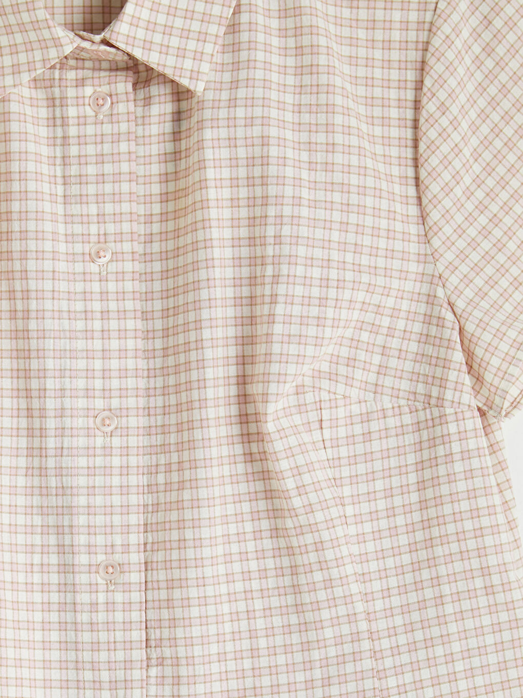 Pembe Ekose Kısa Kollu Kadın Gömlek-2