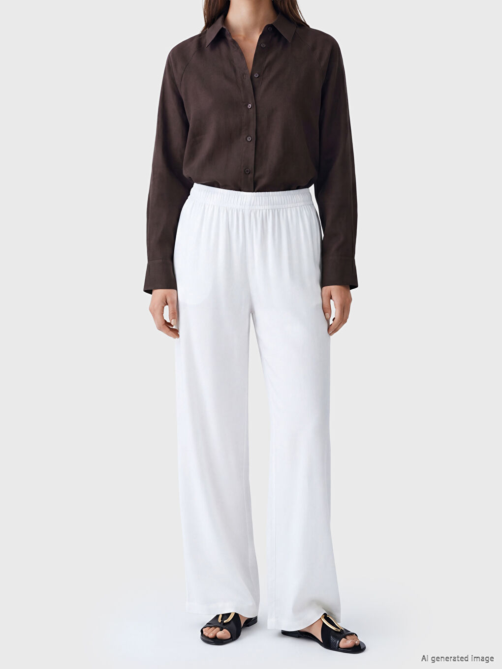 Elastic Waist Wide Leg Women's Trousers-1