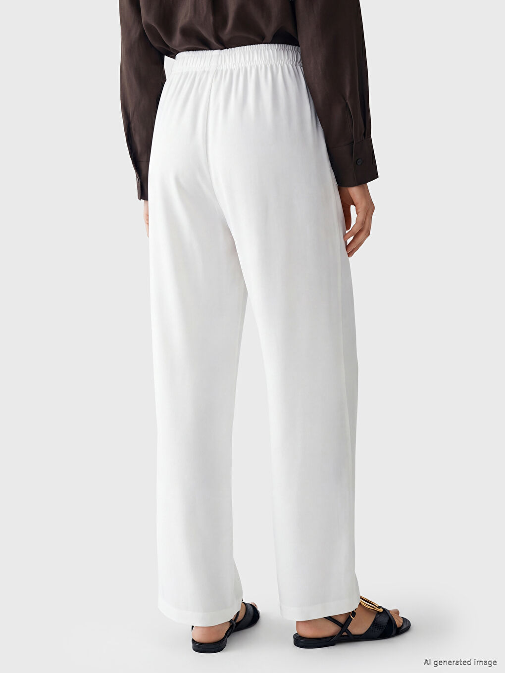 Elastic Waist Wide Leg Women's Trousers-3