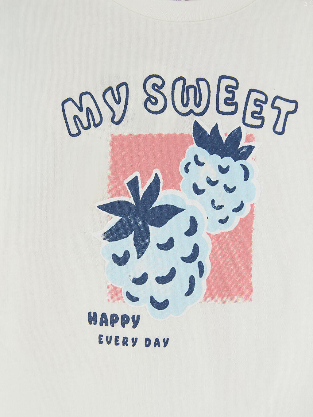 Ekru Baskılı Kız Bebek Şortlu Takım-3