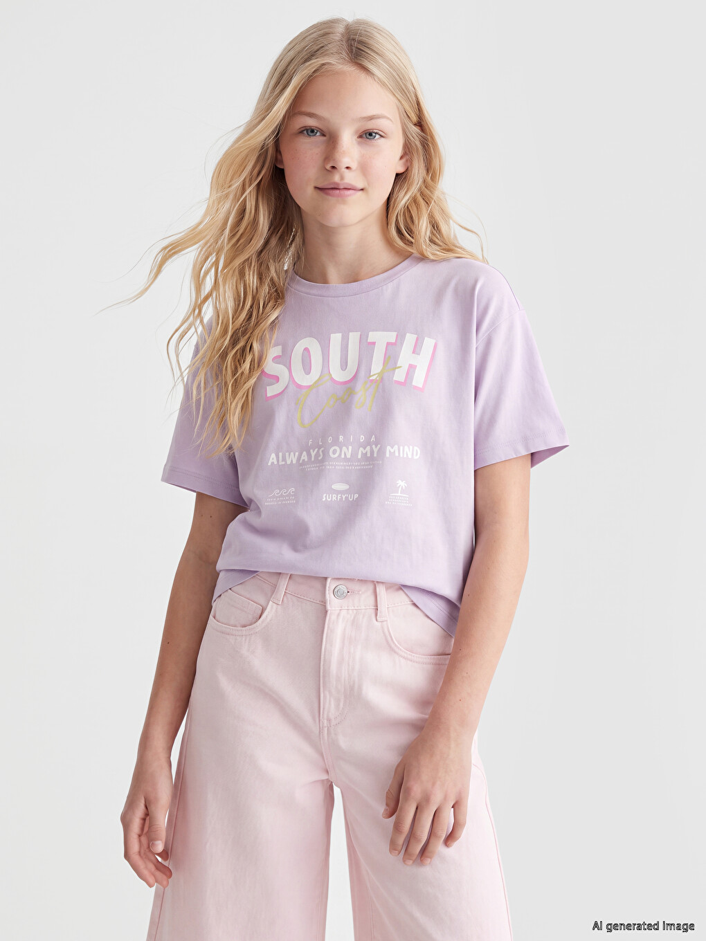 Crew Neck Florida Printed Girls' T-shirt