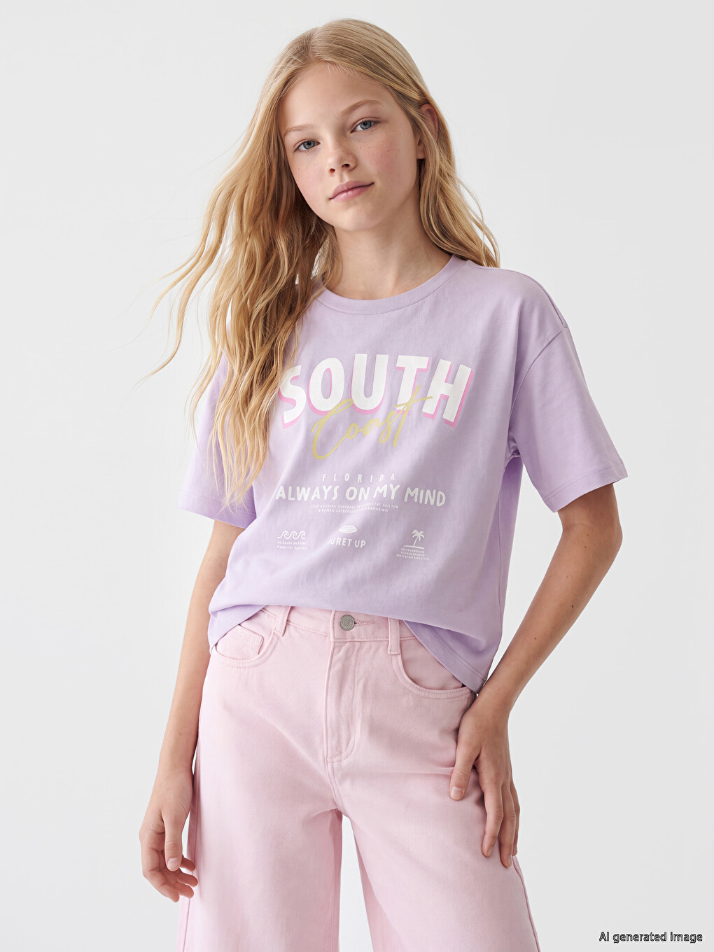 Crew Neck Florida Printed Girls' T-shirt-1