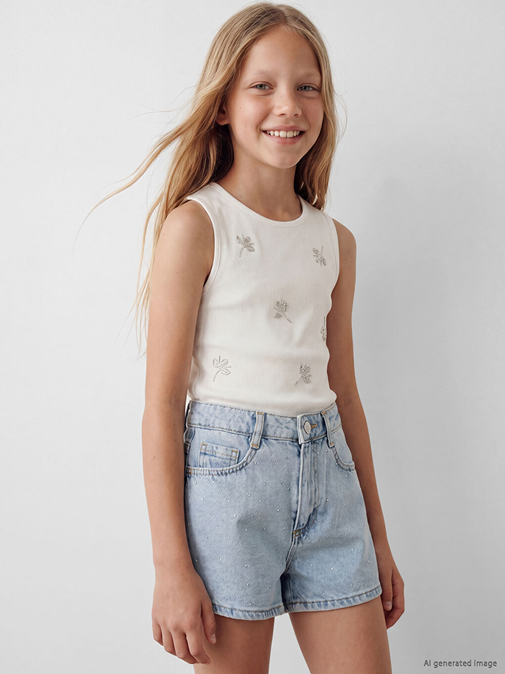 Rhinestone Girls' Denim Shorts