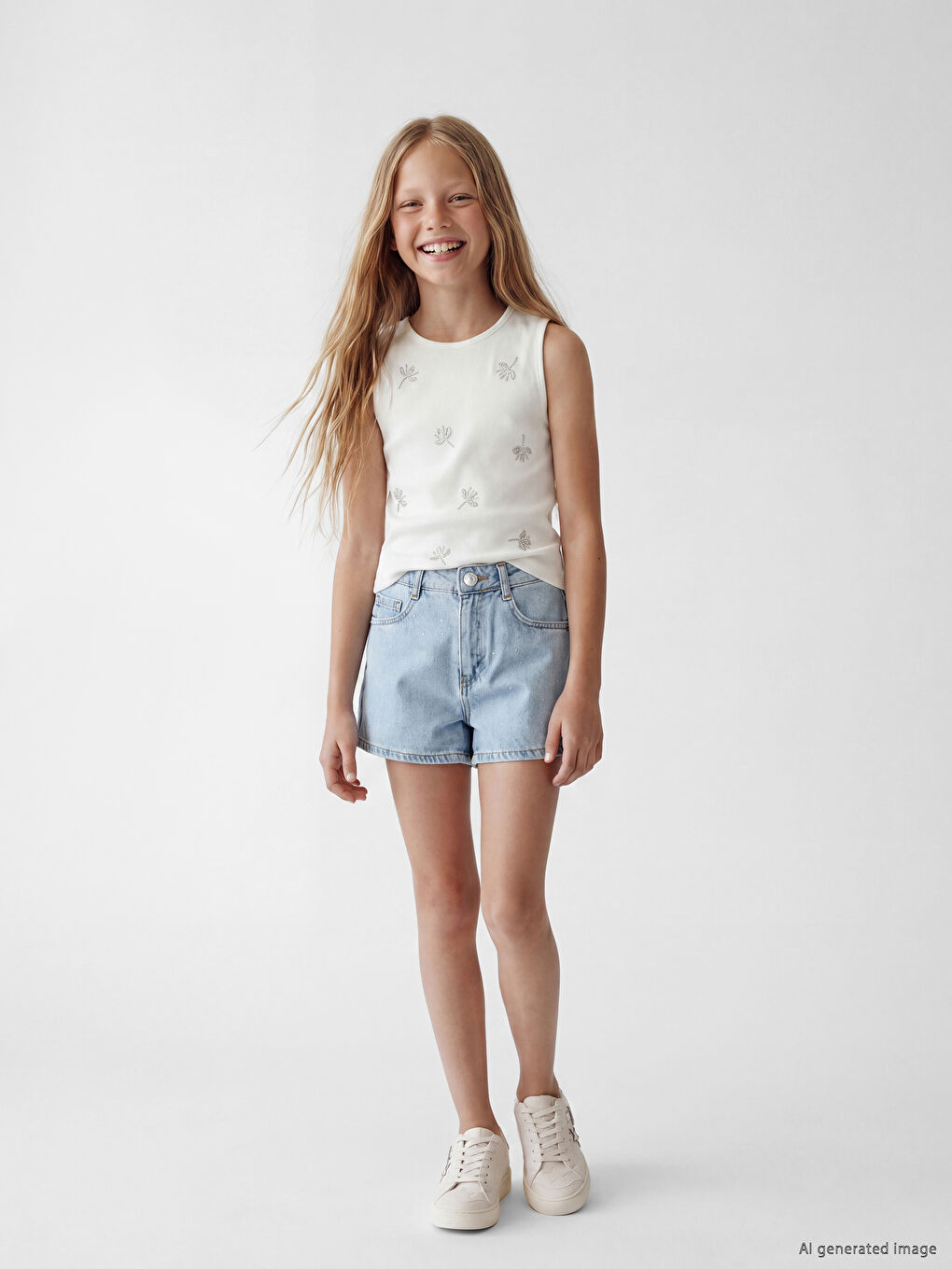 Rhinestone Girls' Denim Shorts-1