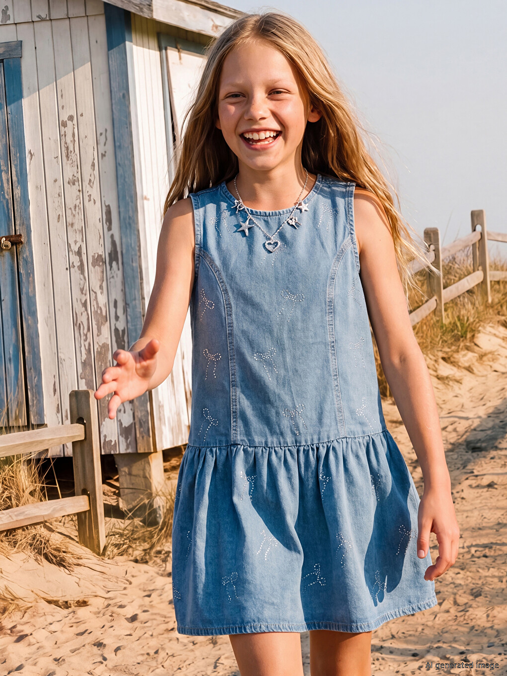 Rhinestone Embellished Girls' Jean Dress