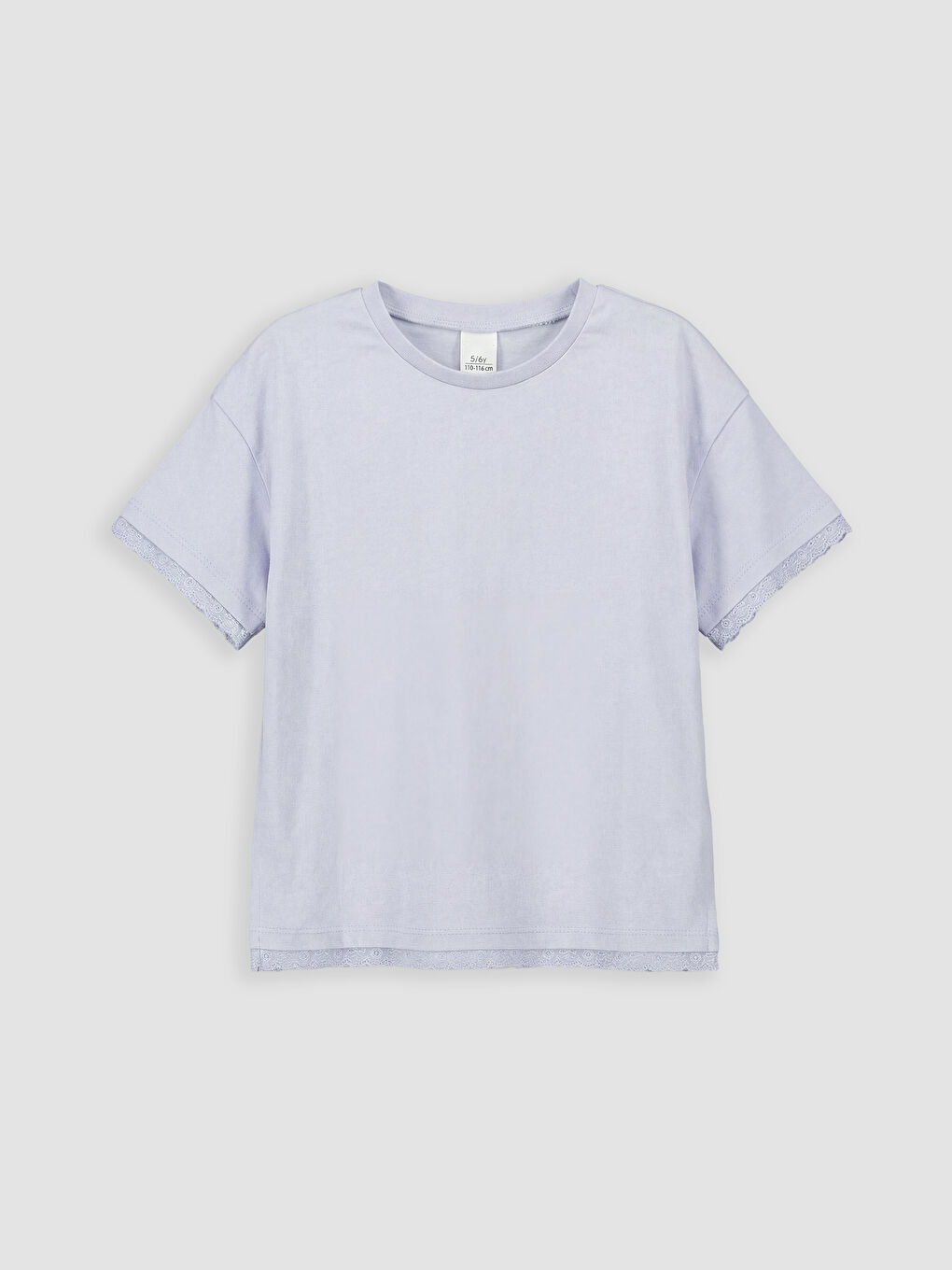 Lila Bisiklet Yaka Dantel Detaylı Kız Çocuk Tişört