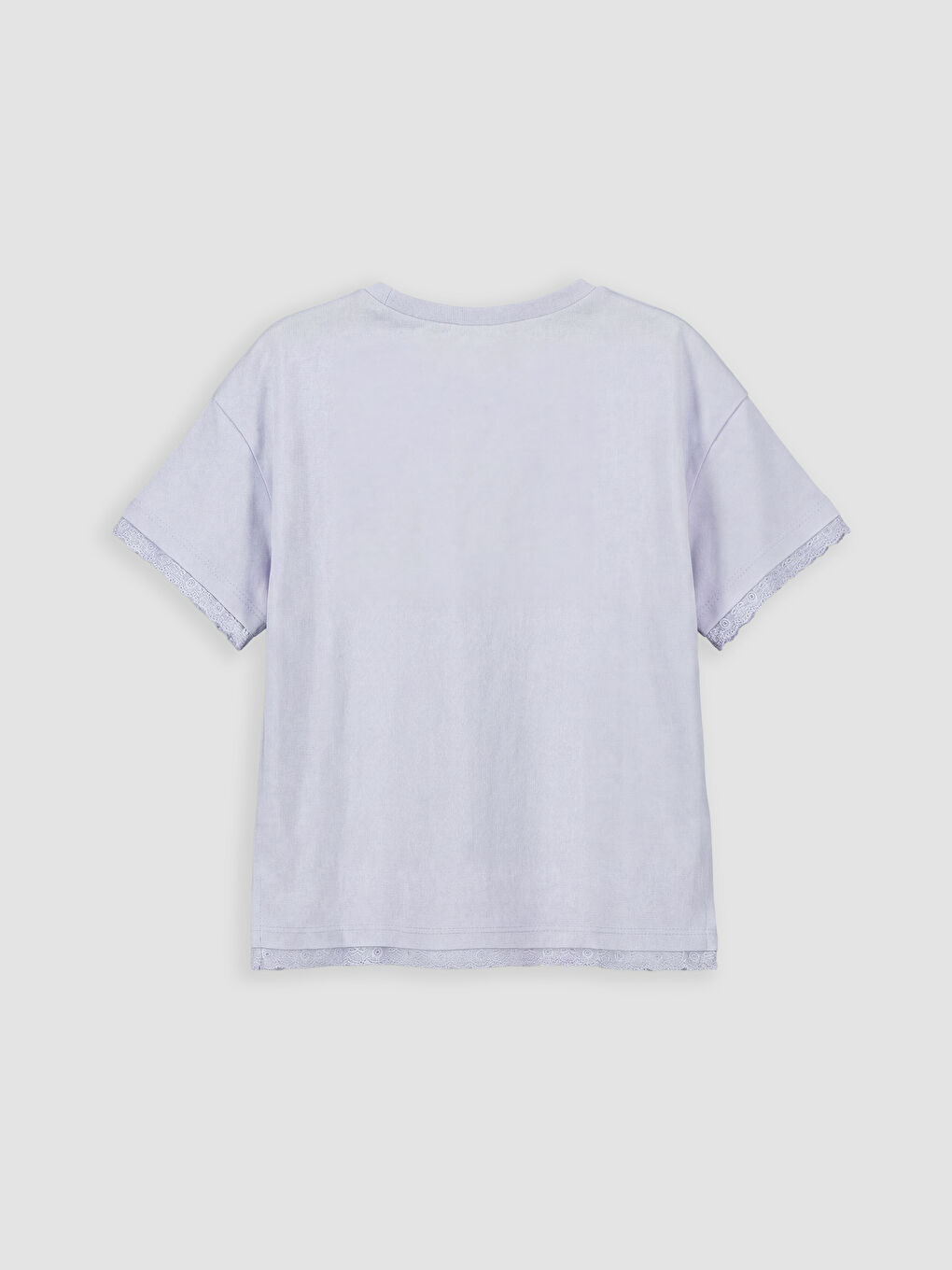 Lila Bisiklet Yaka Dantel Detaylı Kız Çocuk Tişört-1