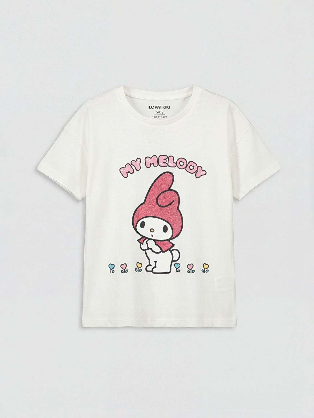 Ekru Bisiklet Yaka My Melody Baskılı Kız Çocuk Tişört